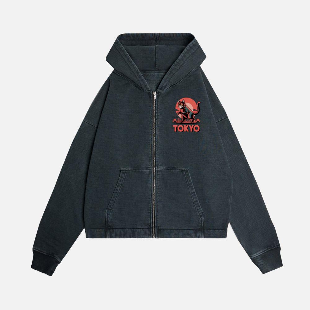 Tokyo Rising Sun Retro Japanese Design Zip Hoodie - Image 3