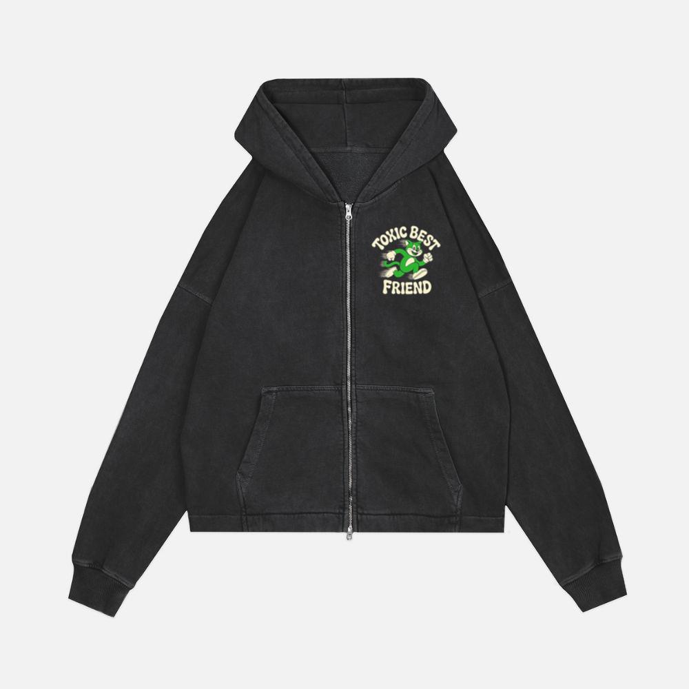 Toxic Best Friend Cat Retro Comic Graphic for Bold Unique Style Zip Hoodie