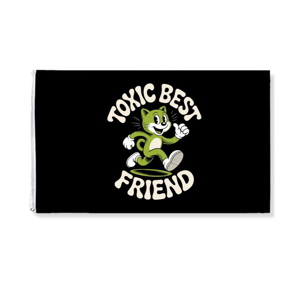 Toxic Best Friend Green Cat Retro Cartoon Graphic Flag