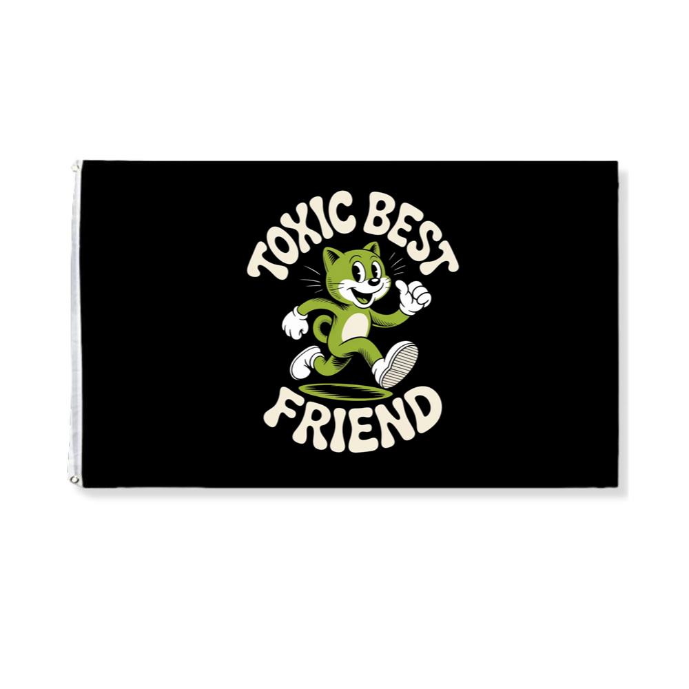 Toxic Best Friend Green Cat Retro Cartoon Graphic Flag