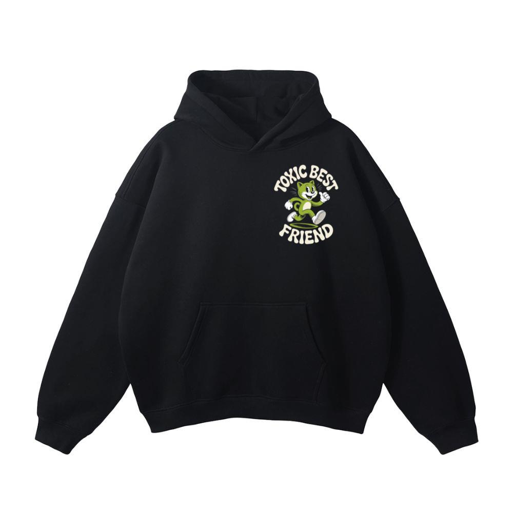 Toxic Best Friend Green Cat Retro Cartoon Graphic Hoodie