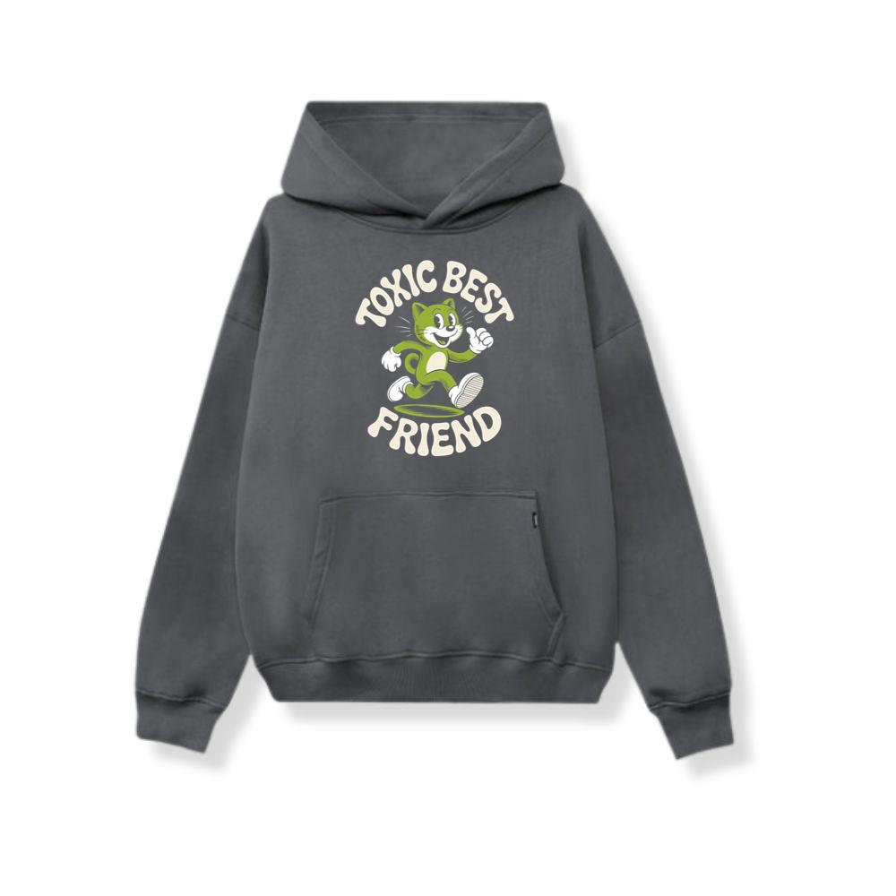 Toxic Best Friend Green Cat Retro Cartoon Graphic Hoodie - Image 3
