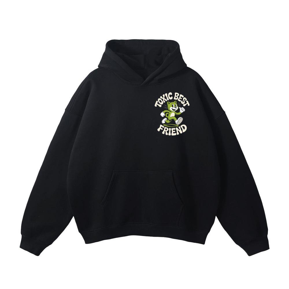 Toxic Best Friend Green Cat Retro Cartoon Graphic Hoodie