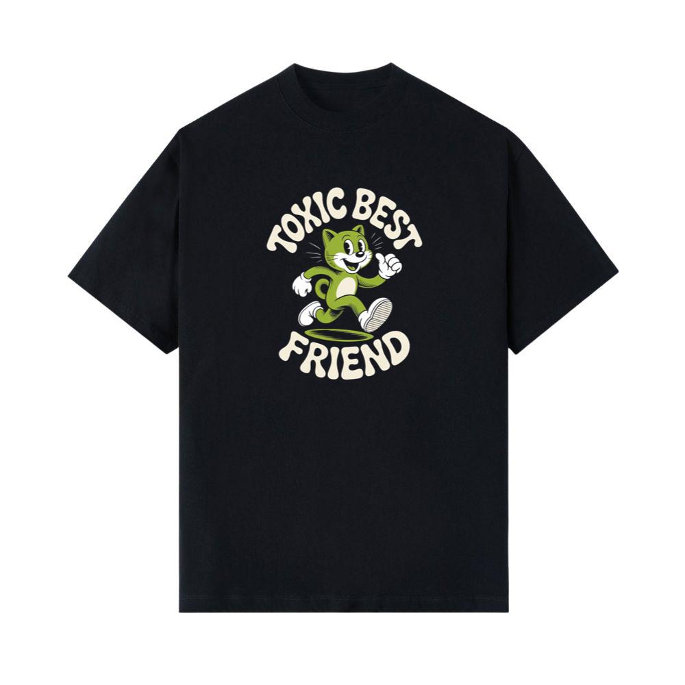 Toxic Best Friend Green Cat Retro Cartoon Graphic T-Shirt