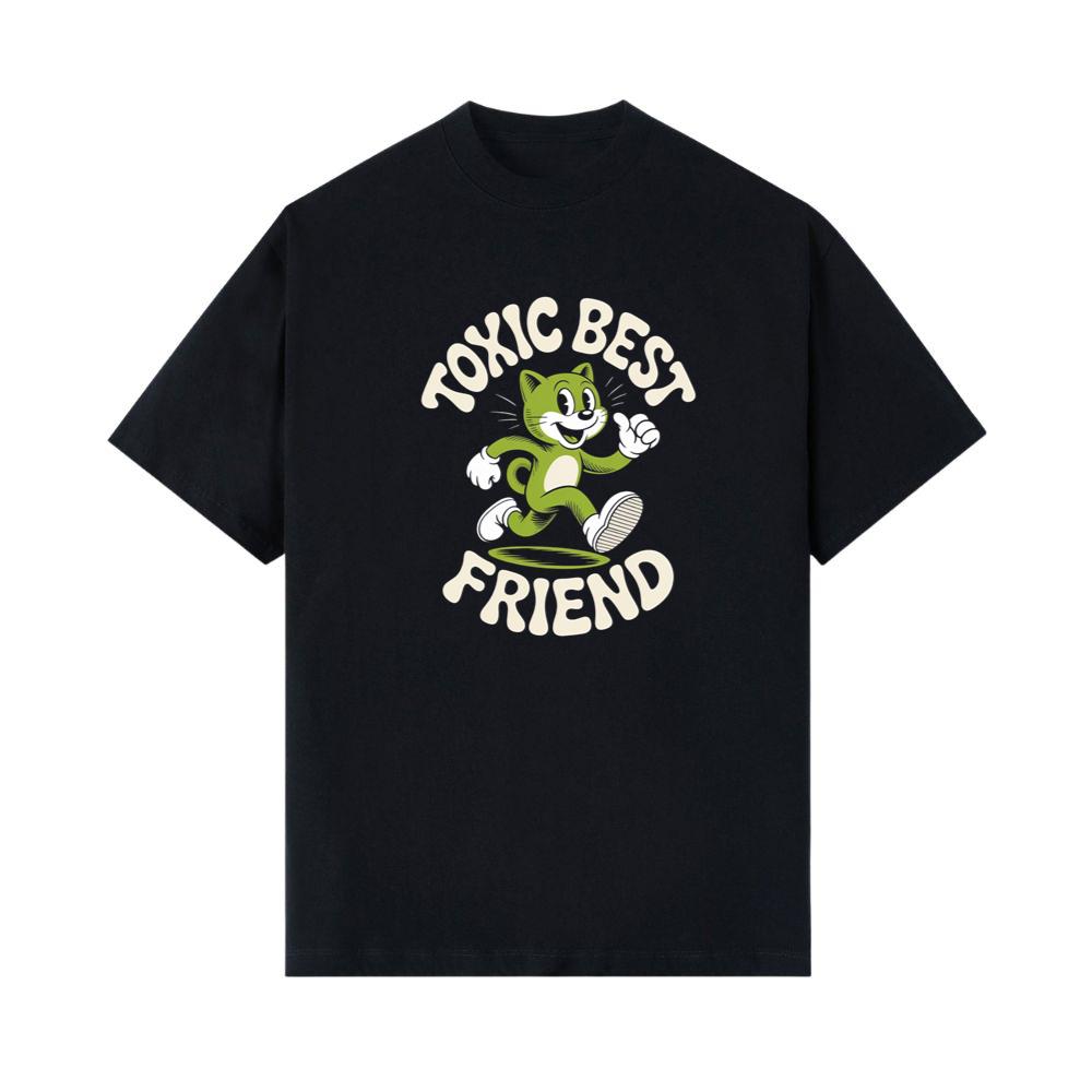 Toxic Best Friend Green Cat Retro Cartoon Graphic T-Shirt