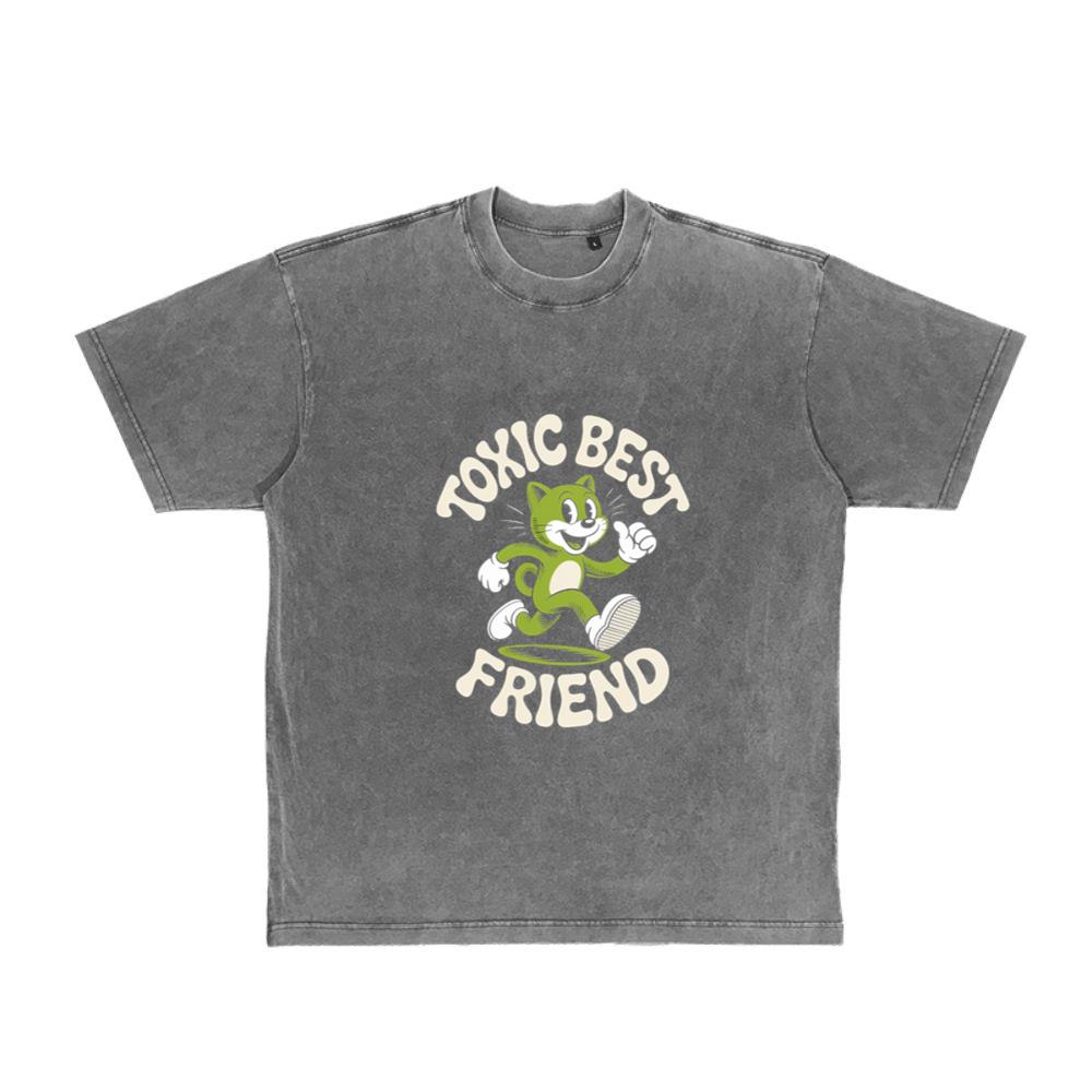 Toxic Best Friend Green Cat Retro Cartoon Graphic T-Shirt