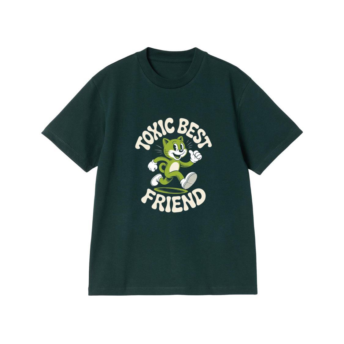 Toxic Best Friend Green Cat Retro Cartoon Graphic T-Shirt - Image 2