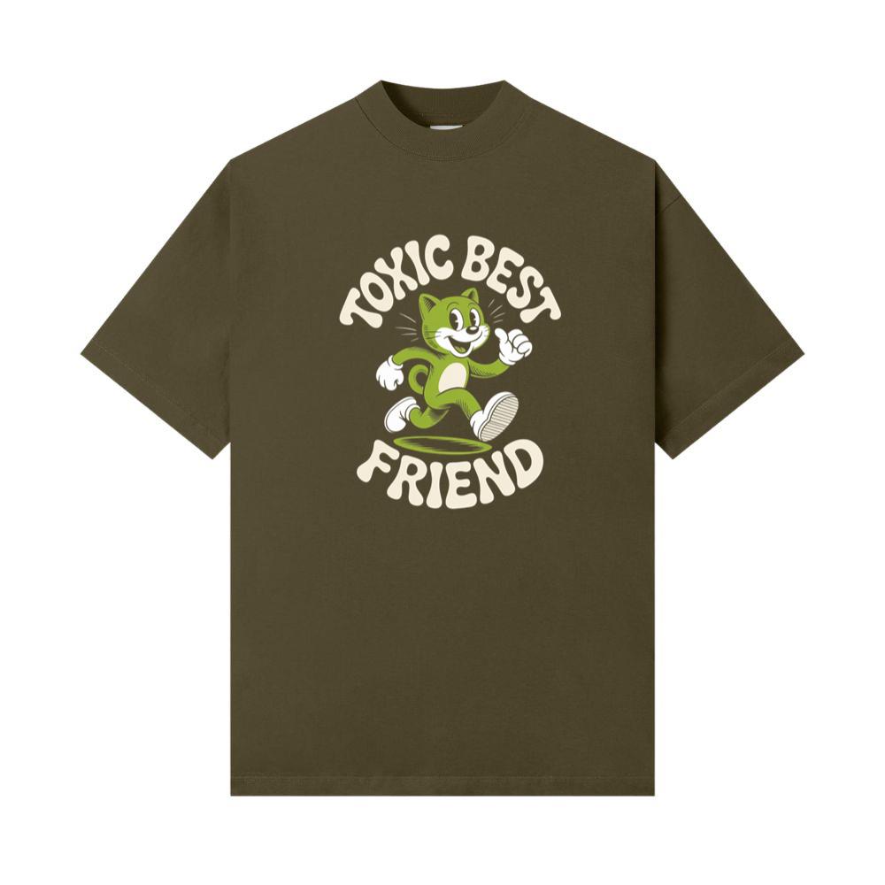 Toxic Best Friend Green Cat Retro Cartoon Graphic T-Shirt - Image 2