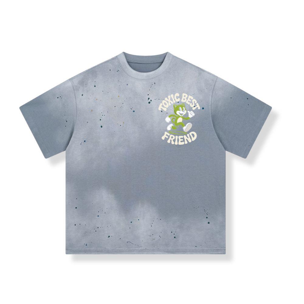 Toxic Best Friend Green Cat Retro Cartoon Graphic T-Shirt