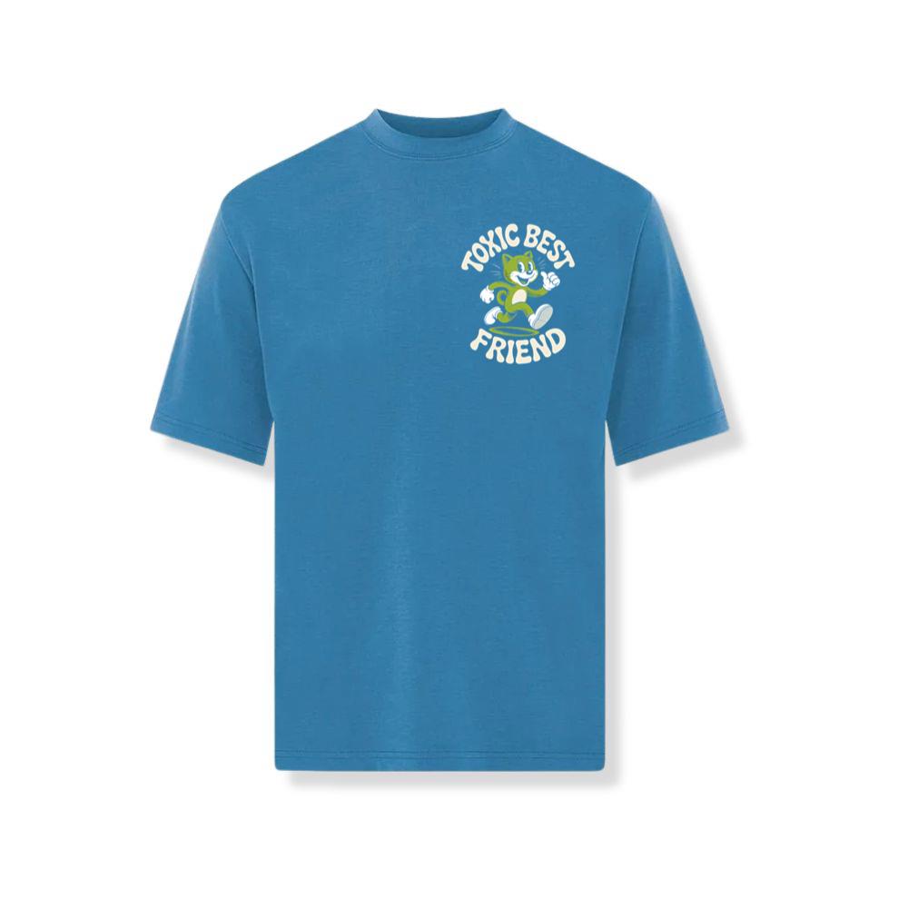 Toxic Best Friend Green Cat Retro Cartoon Graphic T-Shirt - Image 2