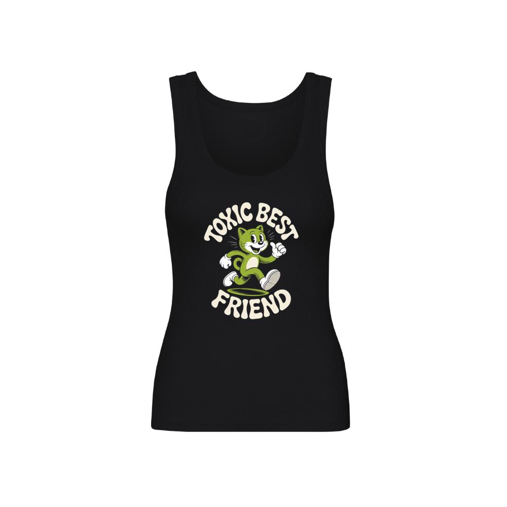 Toxic Best Friend Green Cat Retro Cartoon Graphic Tank Top