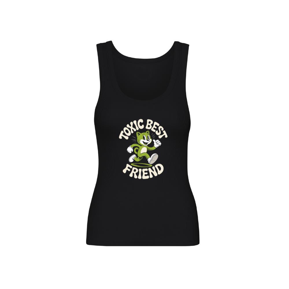 Toxic Best Friend Green Cat Retro Cartoon Graphic TankTop 