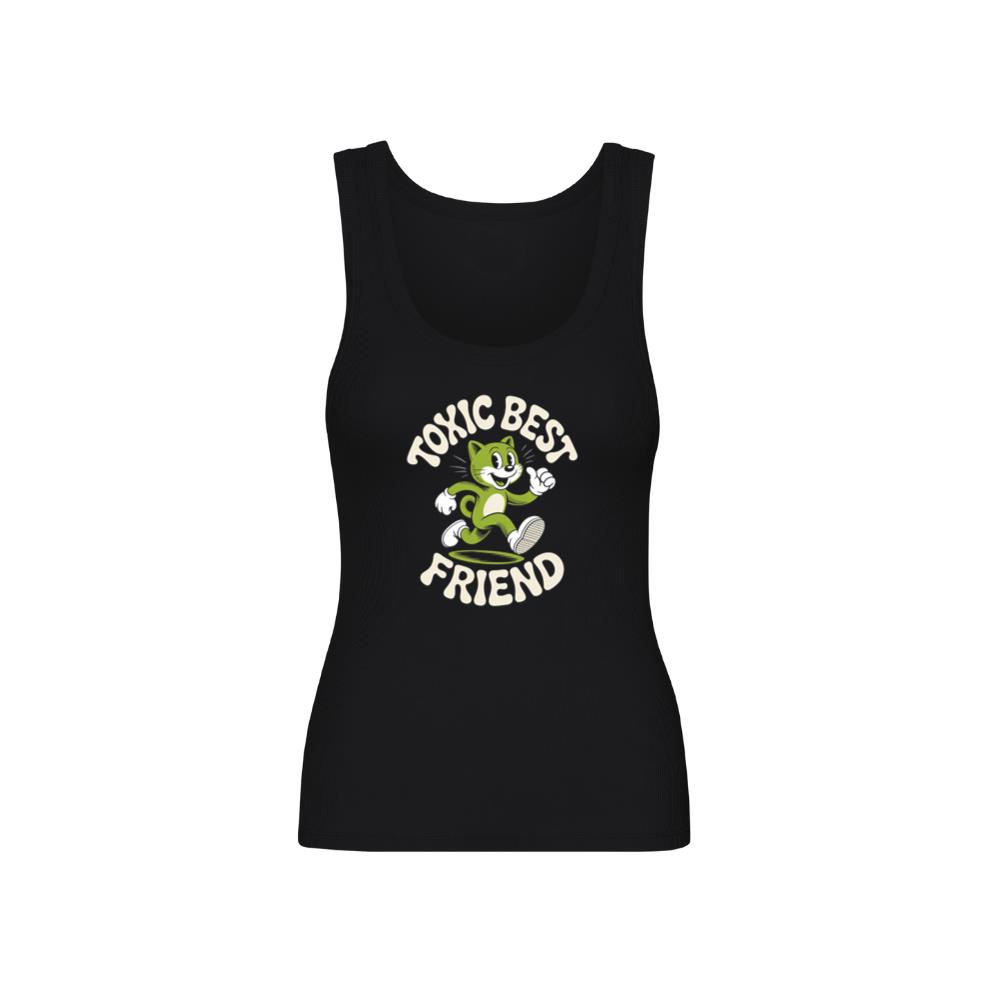 Toxic Best Friend Green Cat Retro Cartoon Graphic TankTop