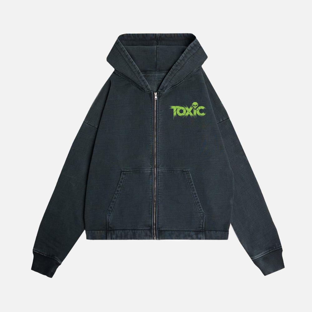 Toxic Skull Neon Letters Dark Style Zip Hoodie