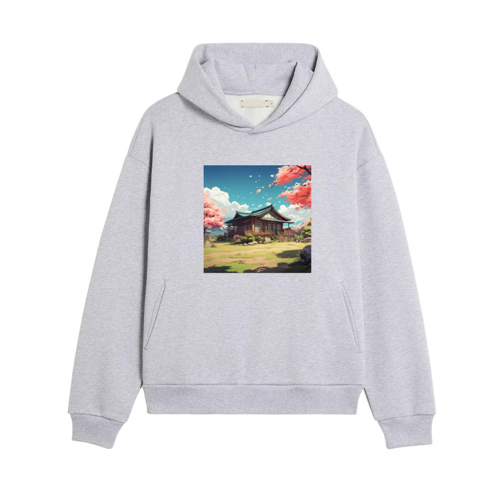 Tranquil Temple Tucked Amidst Cherry Blossoms Hoodies