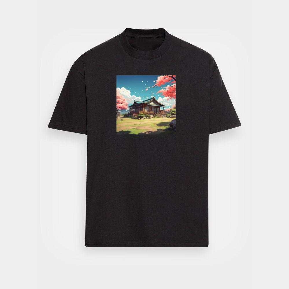 Tranquil Temple Tucked Amidst Cherry Blossoms T-Shirts