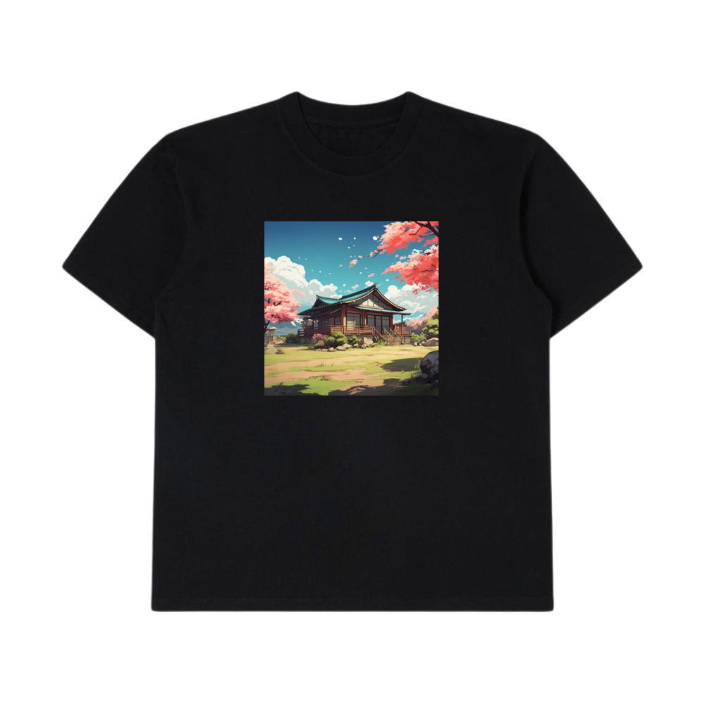Tranquil Temple Tucked Amidst Cherry Blossoms T-Shirts