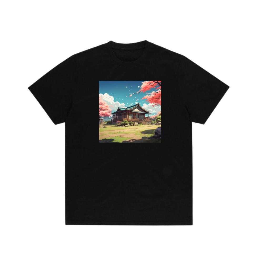 Tranquil Temple Tucked Amidst Cherry Blossoms T-Shirts