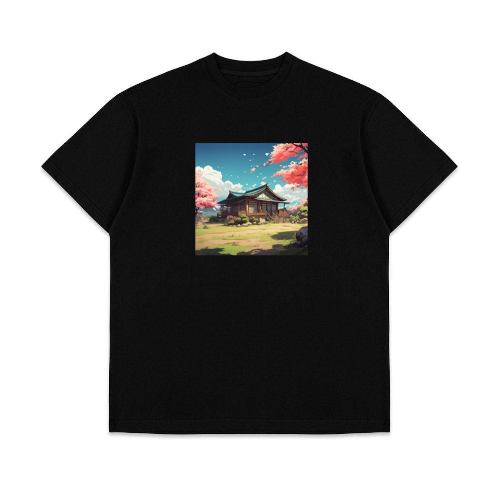 Tranquil Temple Tucked Amidst Cherry Blossoms T-Shirts
