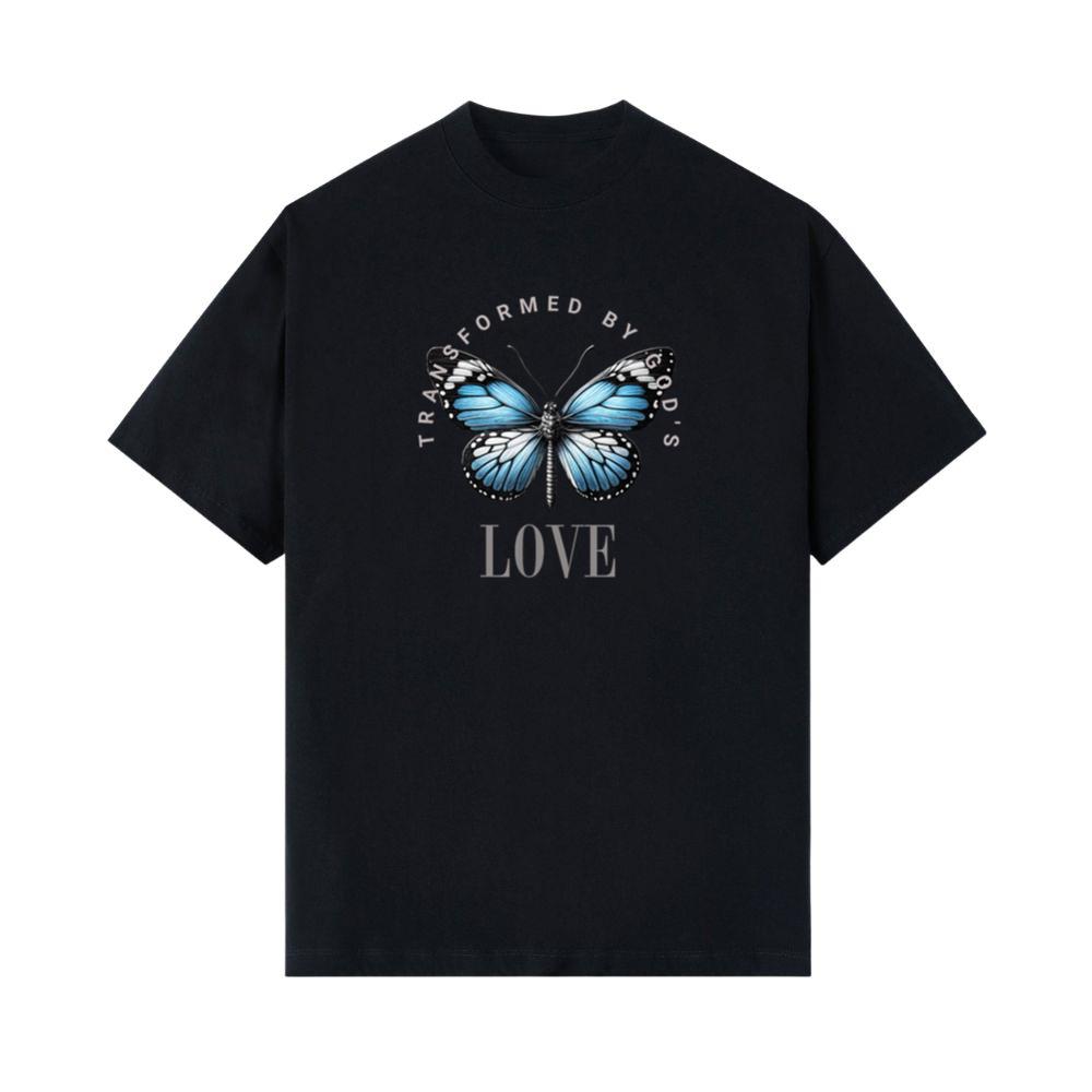 Transformed by God's Love Butterfly Design T-Shirt