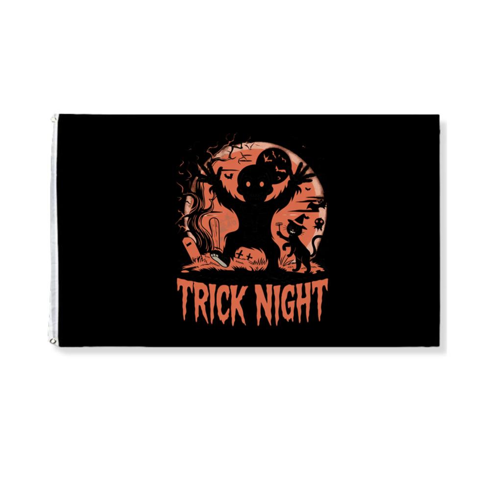 Trick Night Skeleton Pumpkin Halloween Graphic Flag