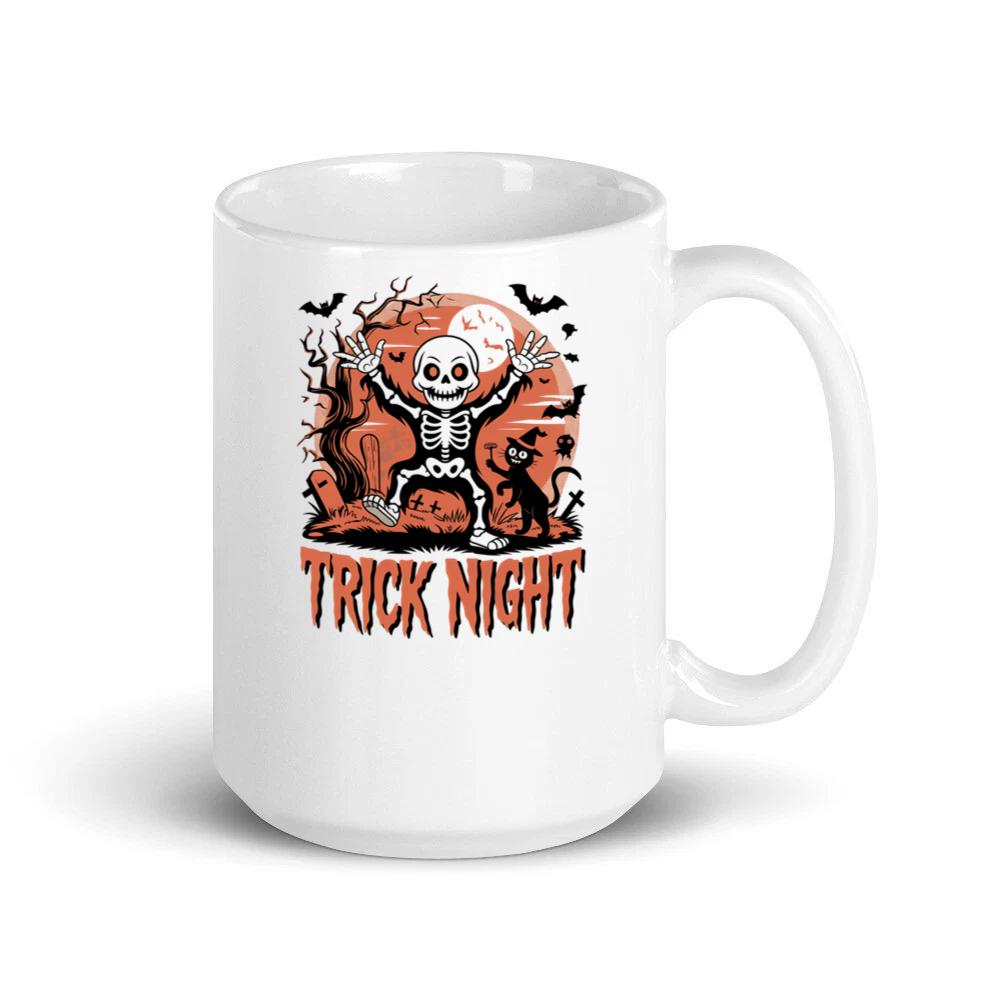 Trick Night Skeleton Pumpkin Halloween Graphic Mug