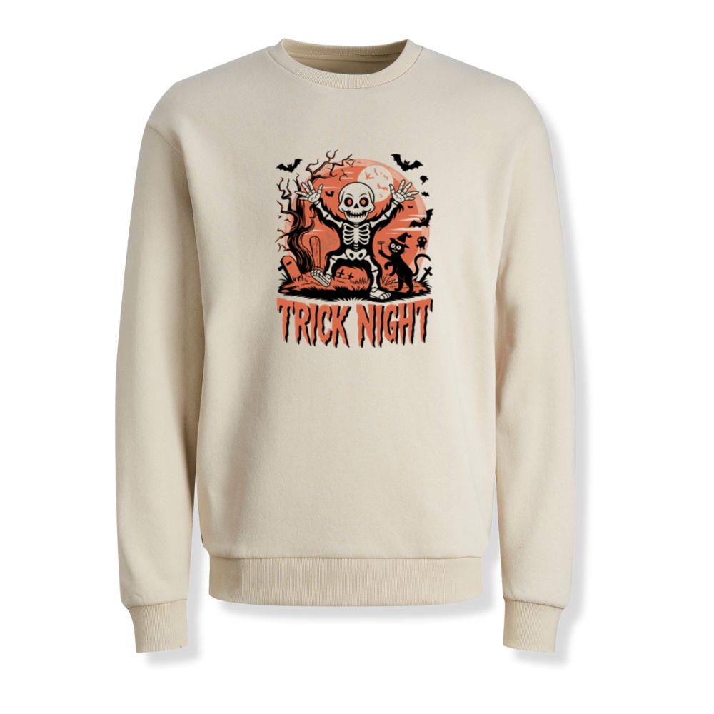Trick Night Skeleton Pumpkin Halloween Graphic Sweatshirt - Image 2