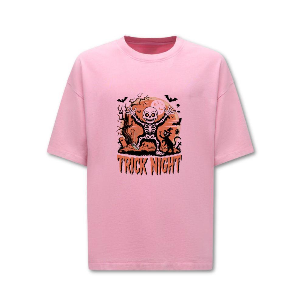 Trick Night Skeleton Pumpkin Halloween Graphic T-Shirt