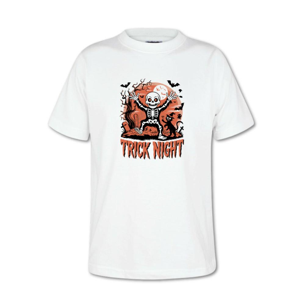 Trick Night Skeleton Pumpkin Halloween Graphic T-Shirt