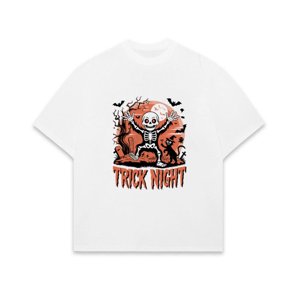 Trick Night Skeleton Pumpkin Halloween Graphic T-Shirt