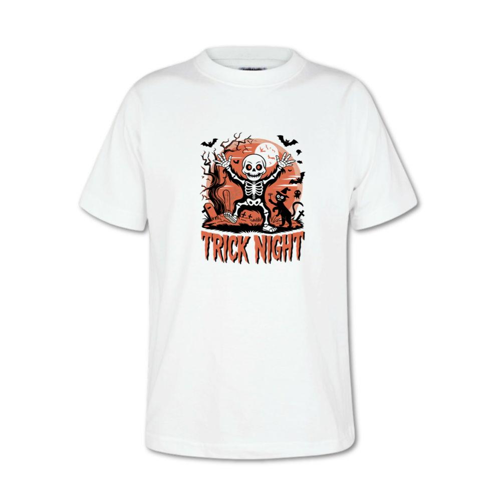 Trick Night Skeleton Pumpkin Halloween Graphic T-Shirt