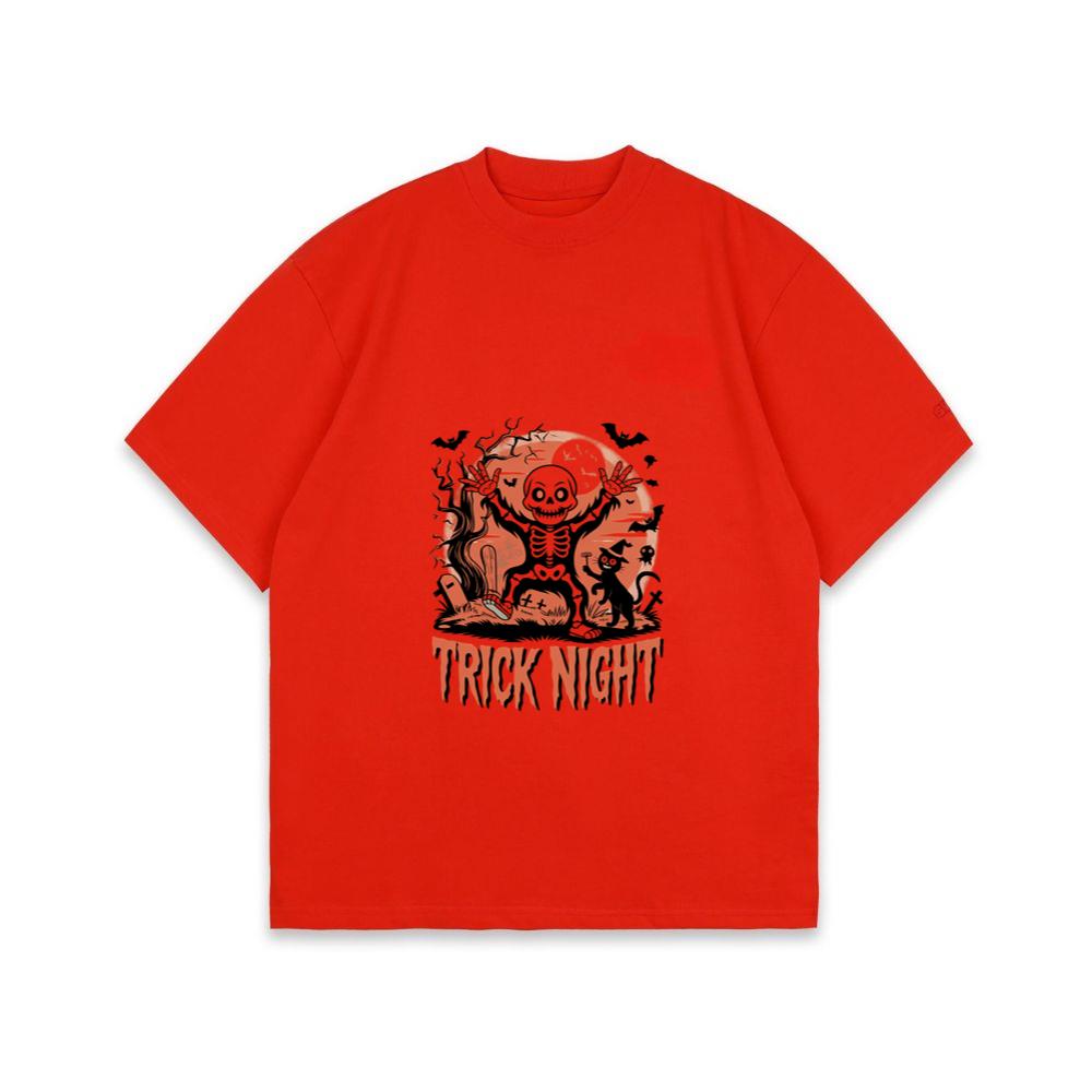 Trick Night Skeleton Pumpkin Halloween Graphic T-Shirt