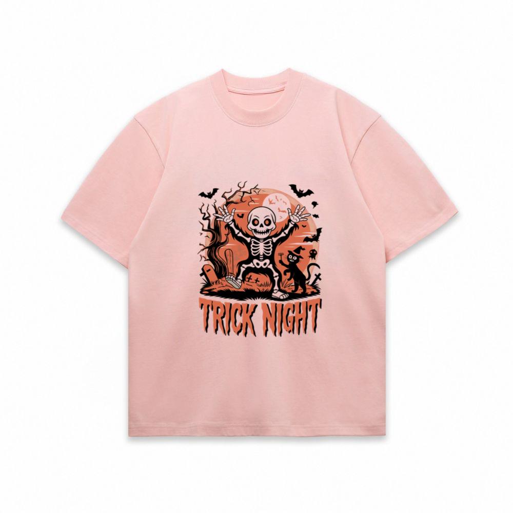 Trick Night Skeleton Pumpkin Halloween Graphic T-Shirt