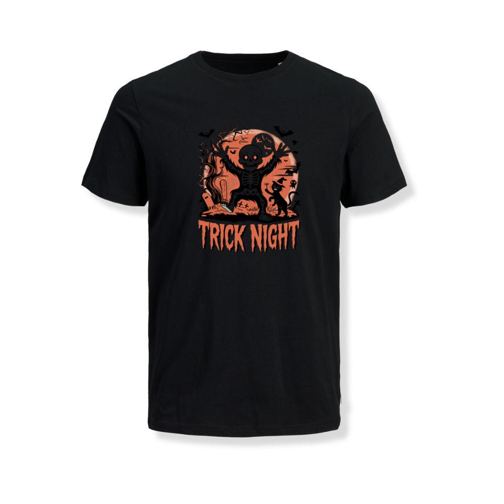 Trick Night Skeleton Pumpkin Halloween Graphic T-Shirt