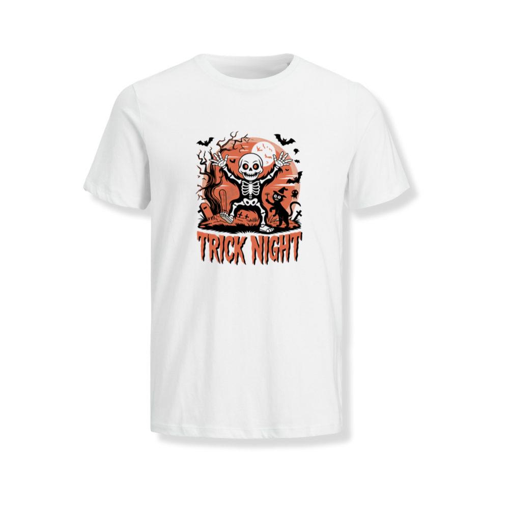 Trick Night Skeleton Pumpkin Halloween Graphic T-Shirt