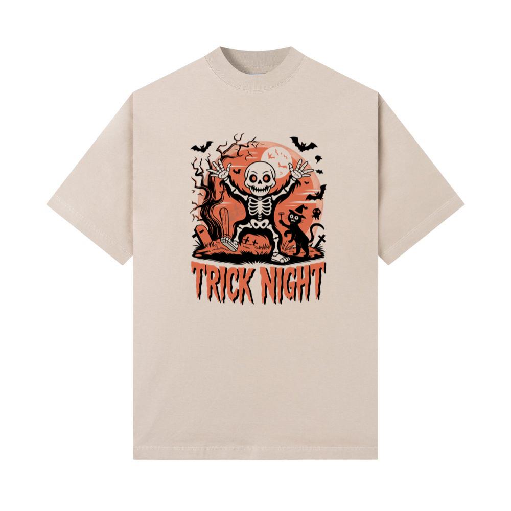 Trick Night Skeleton Pumpkin Halloween Graphic T-Shirts - Image 3