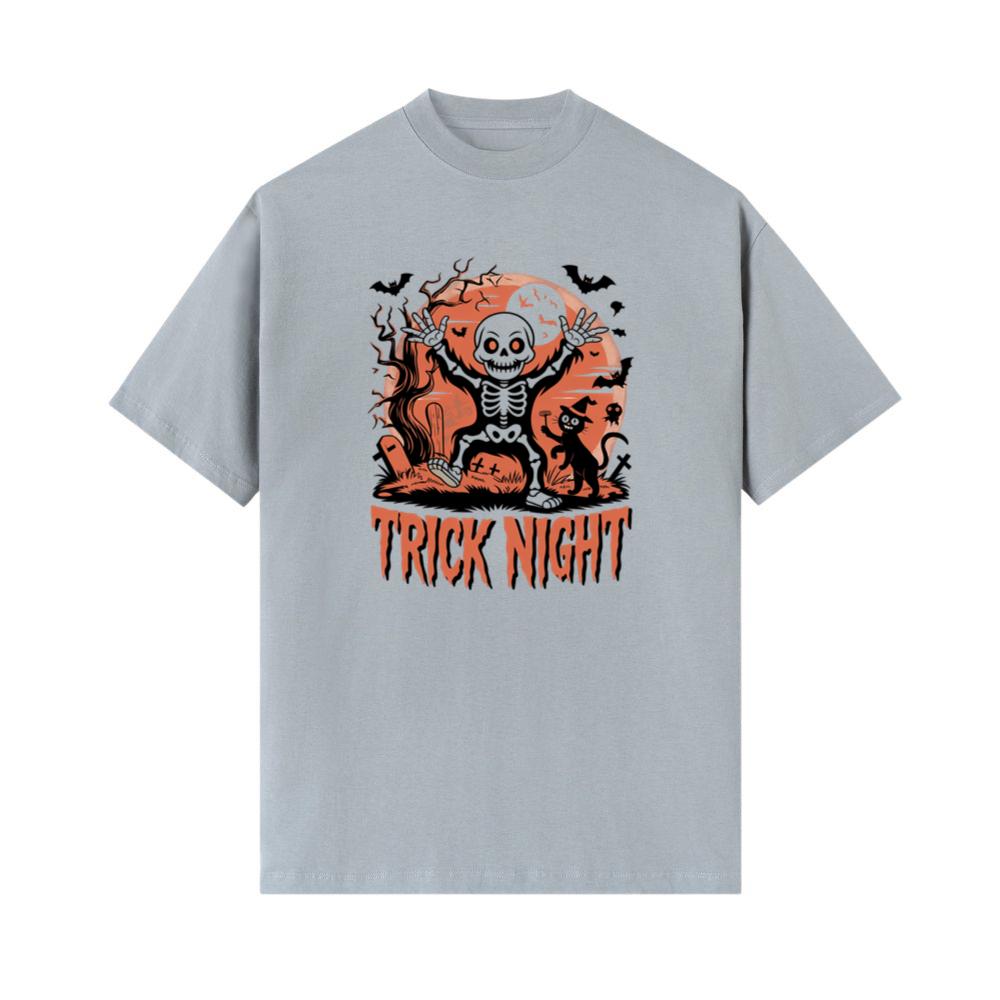 Trick Night Skeleton Pumpkin Halloween Graphic T-Shirts - Image 2