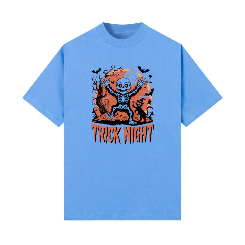 Trick Night Skeleton Pumpkin Halloween Graphic T-Shirts