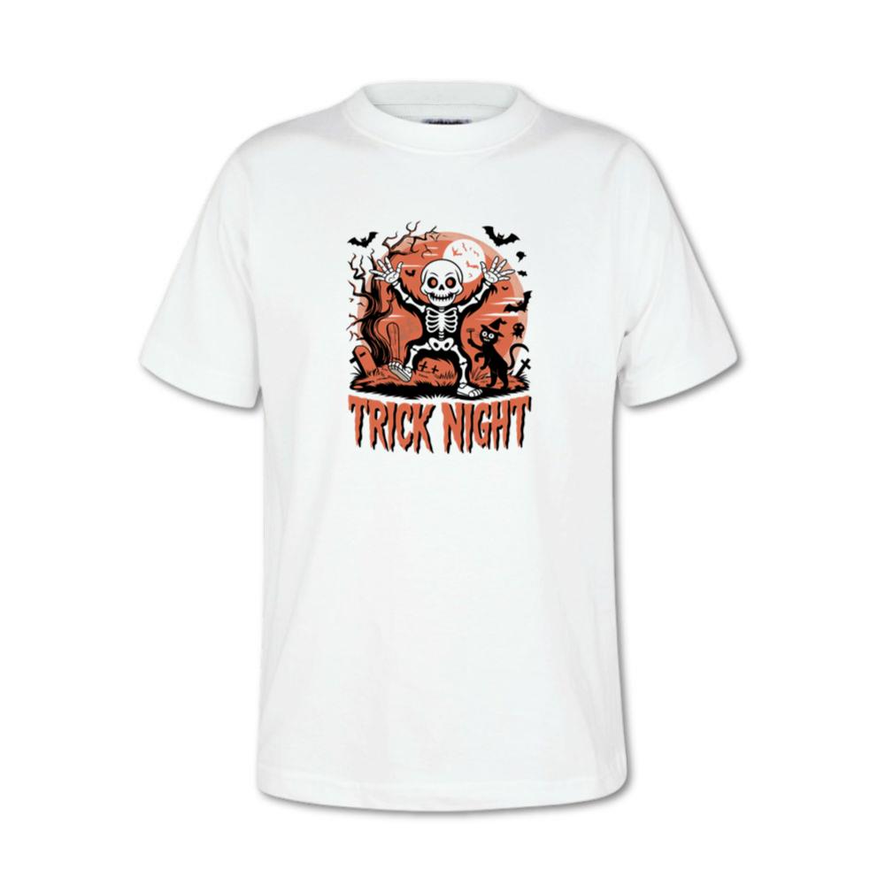 Trick Night Skeleton Pumpkin Halloween Graphic T-Shirts