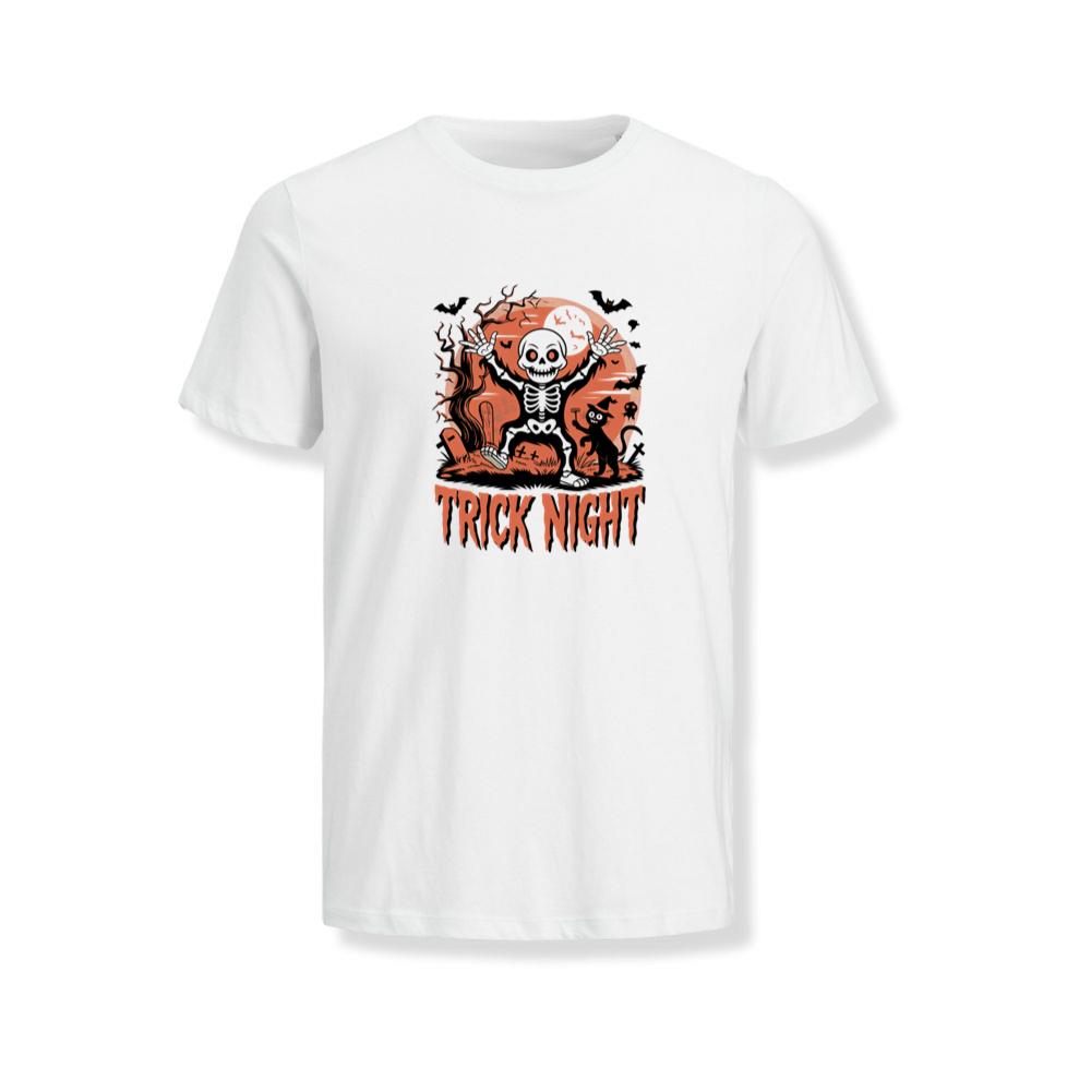 Trick Night Skeleton Pumpkin Halloween Graphic T-Shirts