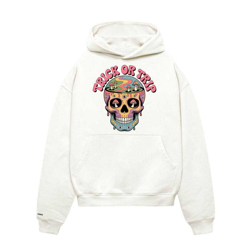 Trick Or Trip Psychedelic Skull Retro Trippy Graphic Hoodie