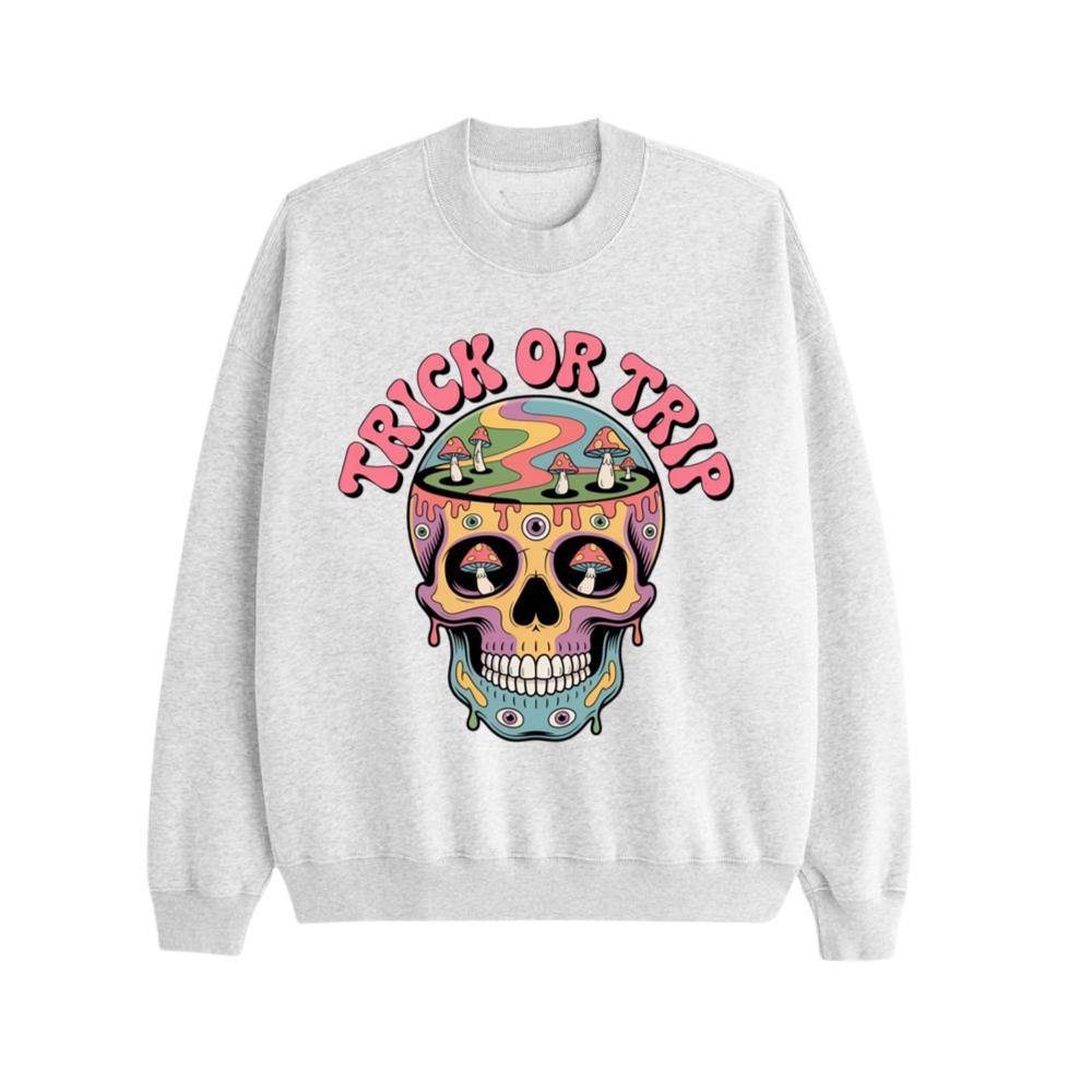 Trick Or Trip Psychedelic Skull Retro Trippy Graphic Sweatshirt