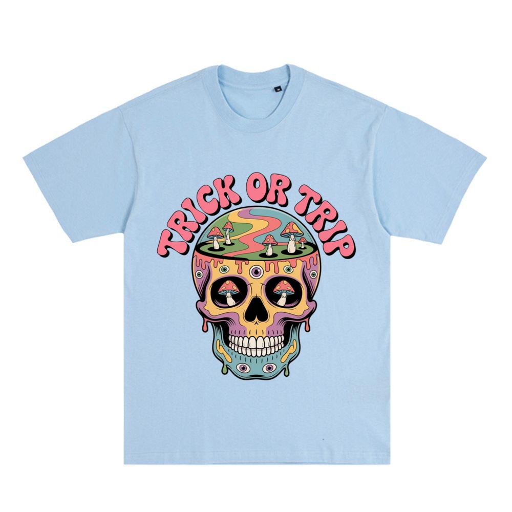 Trick Or Trip Psychedelic Skull Retro Trippy Graphic T-Shirt