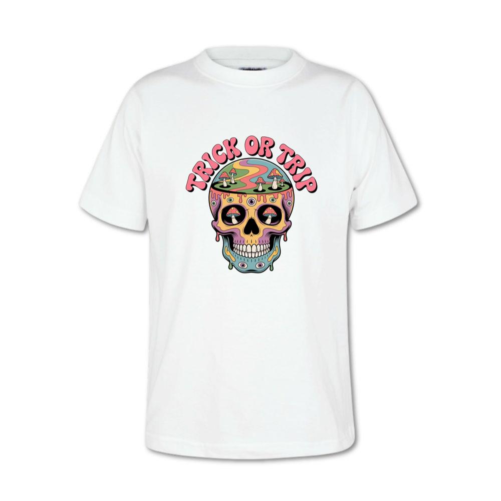 Trick Or Trip Psychedelic Skull Retro Trippy Graphic T-Shirt