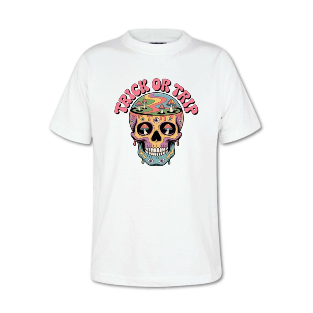 Trick Or Trip Psychedelic Skull Retro Trippy Graphic T-Shirt