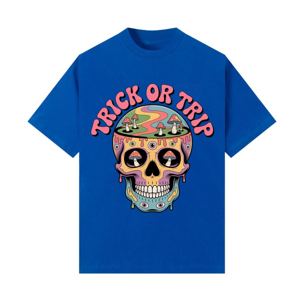 Trick Or Trip Psychedelic Skull Retro Trippy Graphic T-Shirt