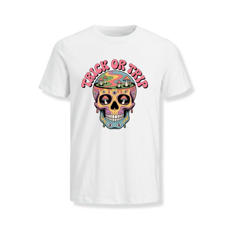 Trick Or Trip Psychedelic Skull Retro Trippy Graphic T-Shirts