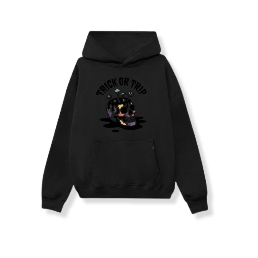 Trick or Trip Skull Mushroom Psychedelic Graphic Hoodie