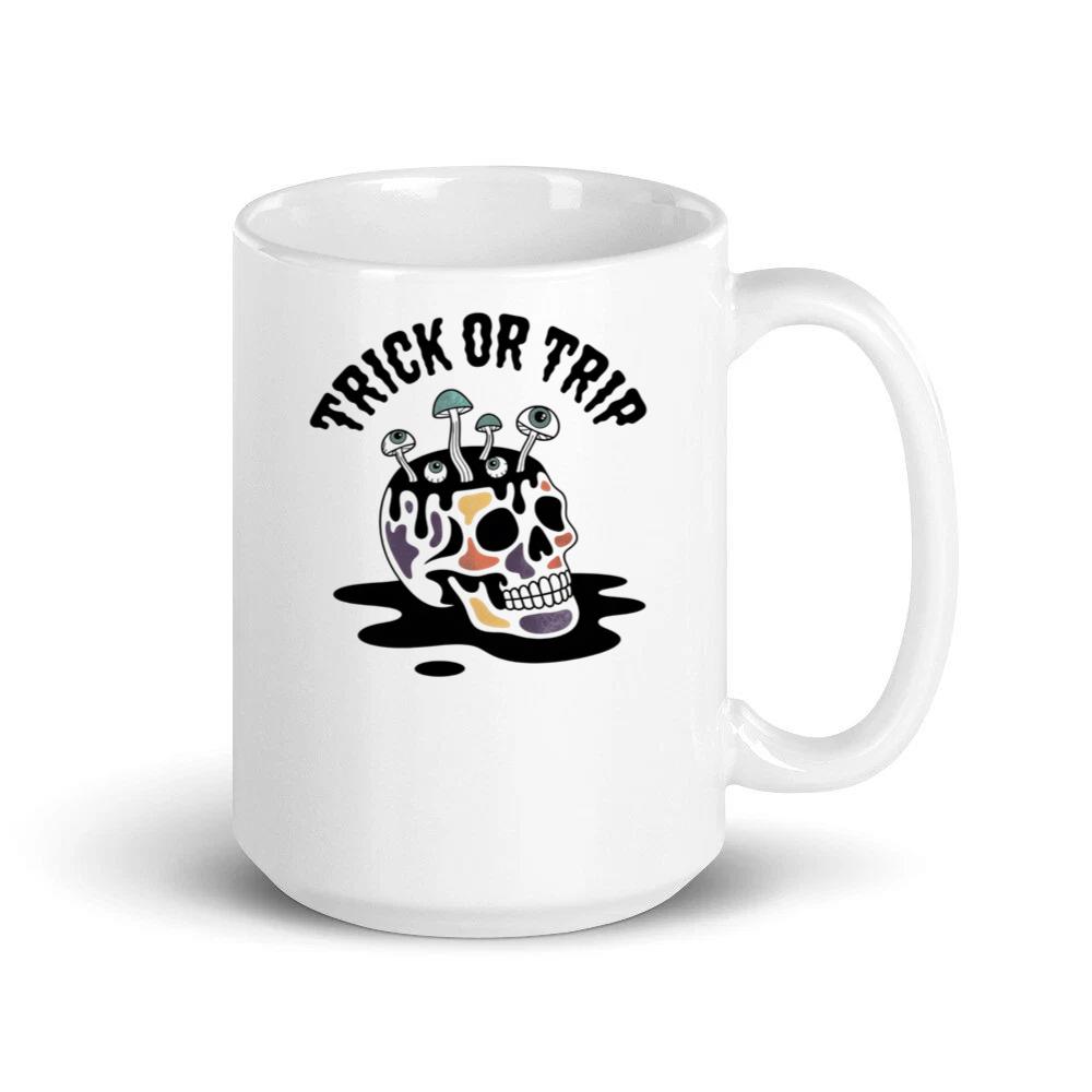 Trick or Trip Skull Mushroom Psychedelic Graphic Mug