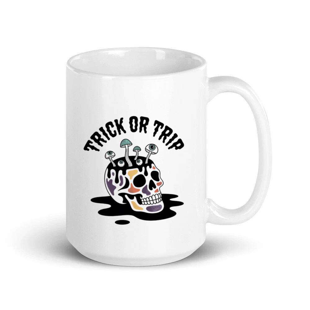 Trick or Trip Skull Mushroom Psychedelic Graphic Mug